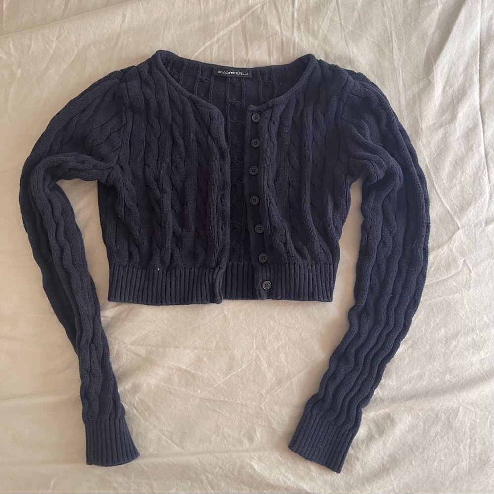 Brandy Melville Cable Knit Cropped Cardigan Navy